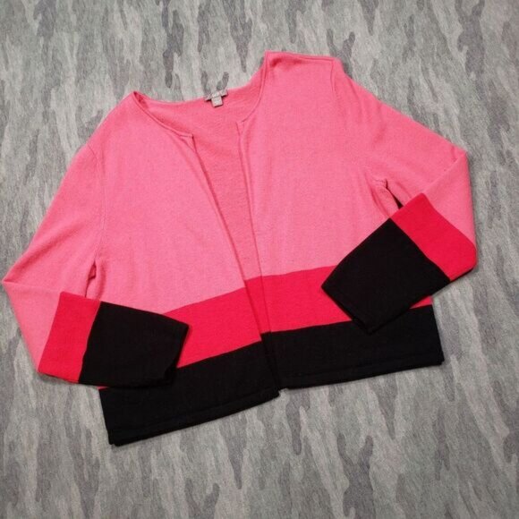 J. Jill Cardigan Sweater Womens Large Pink Red Striped Open‎ Front - Picture 2 of 11